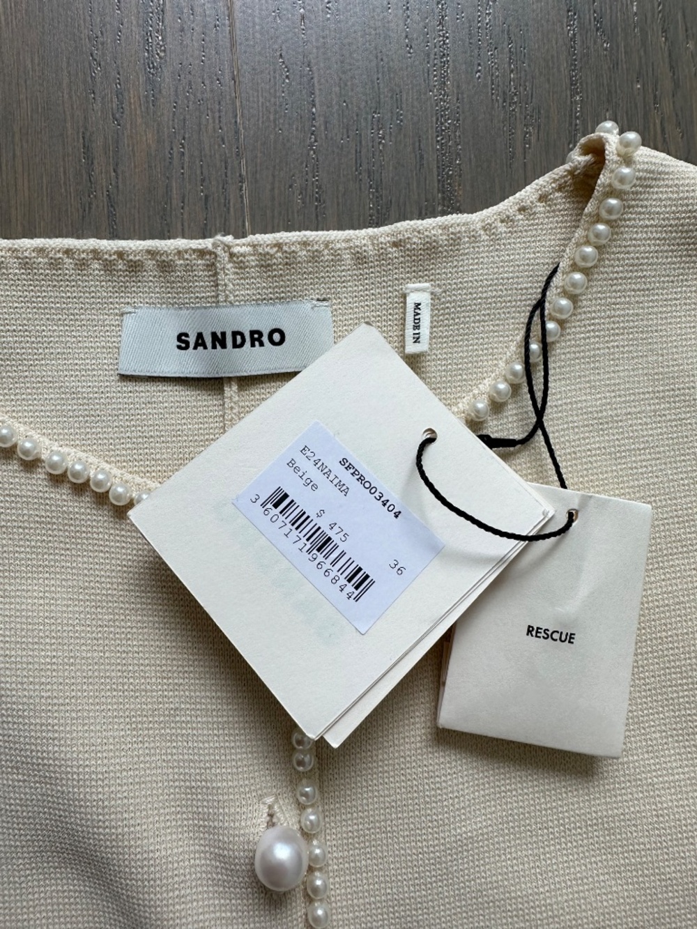 Sandro Naima Ivory Cream Pearl Knit Pleated Dress With Tags FR 36 = Small - Picture 4 of 11
